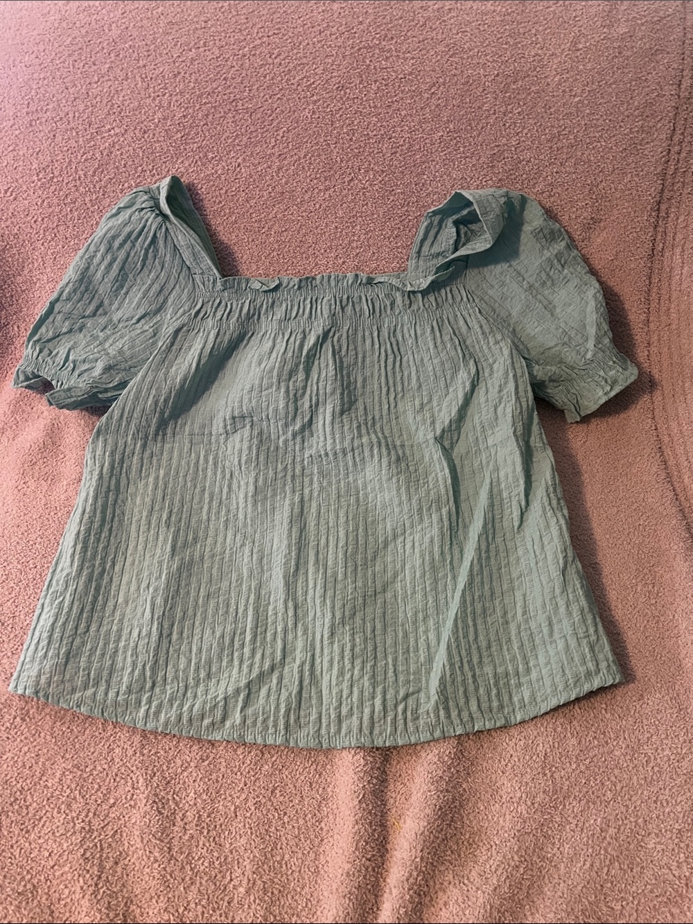mine Sage Green Square Neck Puff Sleeve Blouse